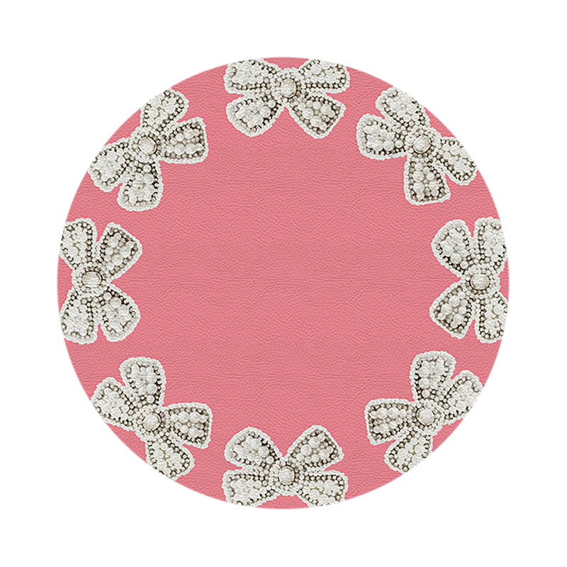 Pearl Bow Vegan Leather Round Pebble Placemat, Pink