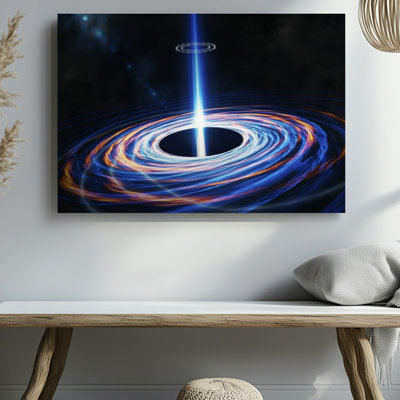 Toile au cœur de la scène, art mural trou noir massif domine sa présence inquiétante soulignée par un disque d'accrément tourbillonnant