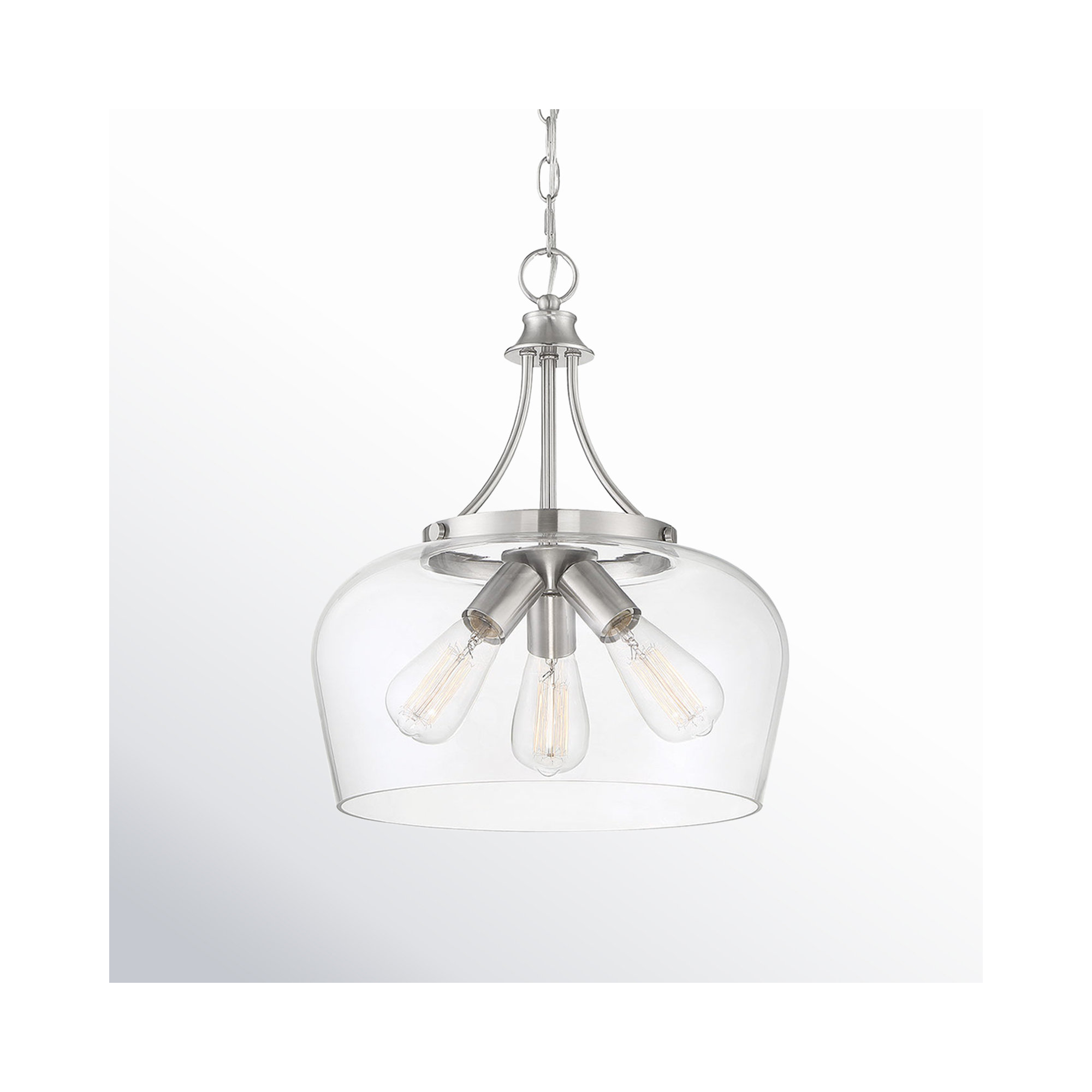 Breena 3 Light Glass Dimmable Pendant, Satin Nickel