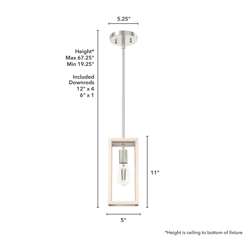 Squire Manor Brushed Nickel 11" Mini Pendant with Bleached Wood Accent
