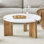 Table basse 33,4 pouces de diamètre minimaliste en panneau de fibres à densité moyenne, un choix stable et pratique. La conception unique encastrée et le support de trois pieds de table rendent la structure de la table basse stable.