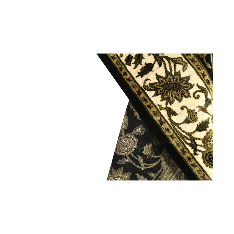 Tapis noir, brun clair et blanc noué à la main de haute qualité