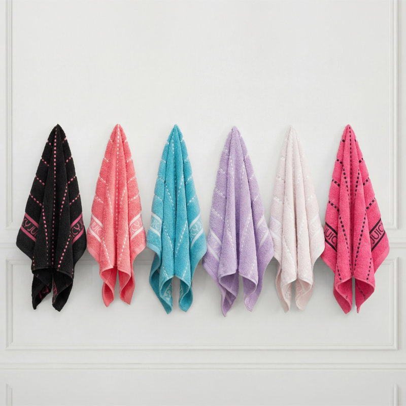 Juicy Couture Luxurious Plush Stripe 6 Piece Premium Bath Towel Set, Hot Pink