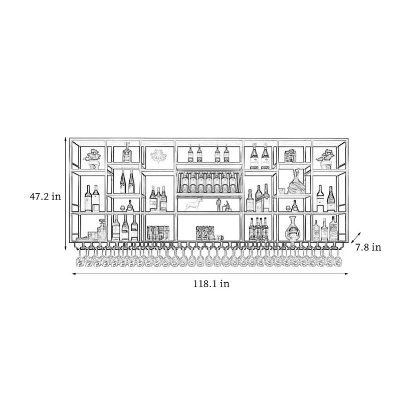 Support à vin simple Simple, H 47,2 po x l 118,1 po x P 7,8 po, Noir, noir, noir, noir