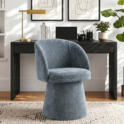 Modern Upholstered Swivel Office Chair with Barrel Back and Fully Upholstered Pedestal Base