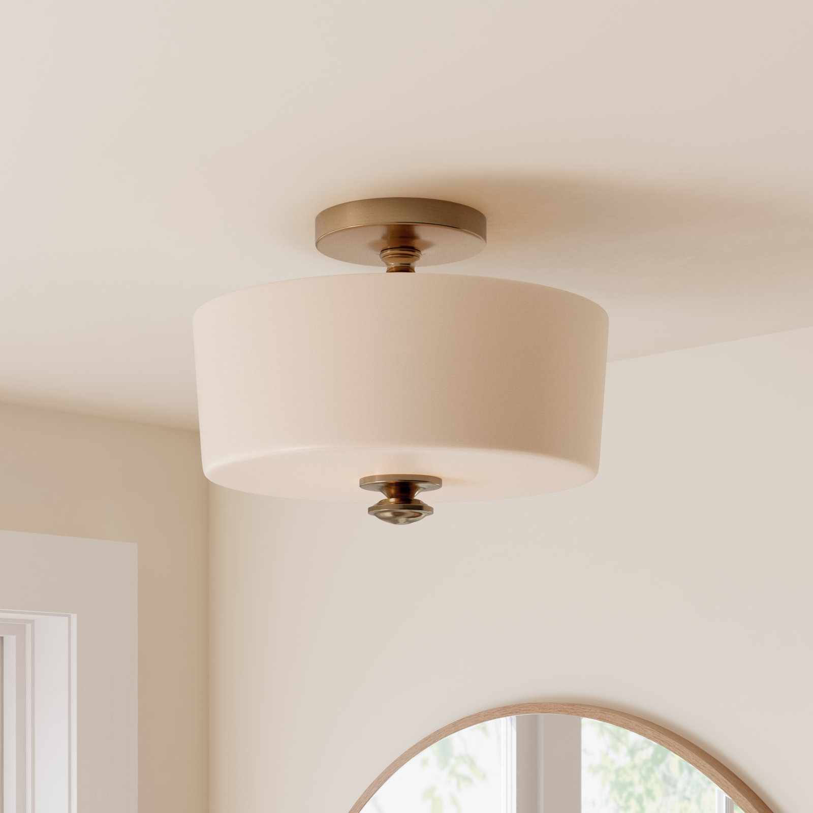Nula 2 Light Glass Semi Flush Mount, Vibrant Gold