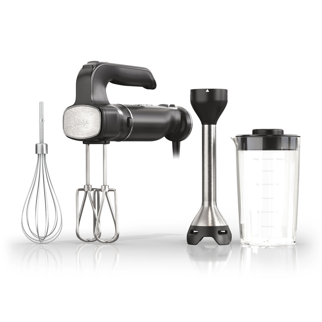 Ninja Foodi Power Mixer System, 750-Peak-Watt Hand Blender and Hand Mixer Combo with Whisk and Beaters, 3-Cup Blending Vessel, Black Ninja