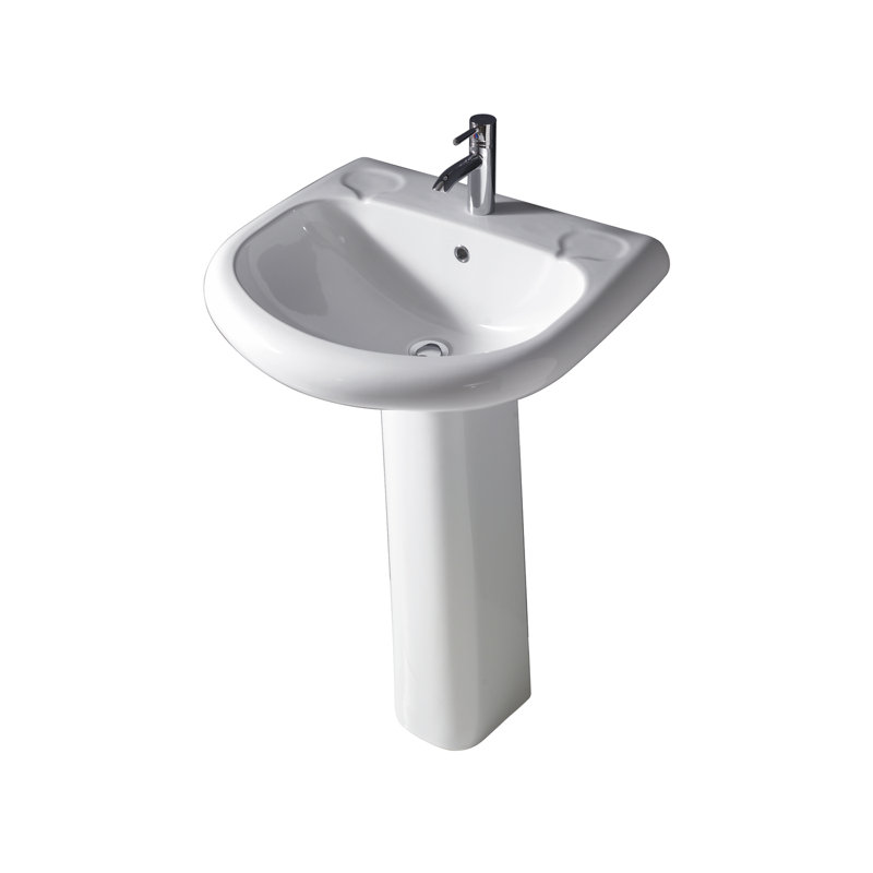 Lavabo de salle de bain piédestal en porcelaine vitreuse blanche avec trop-plein 26 po Orient, Simple