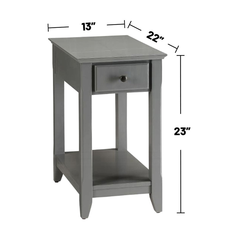 Table d'appoint rectangulaire grise avec un tiroir et une tablette de rangement, pour l'espace principal dans les espaces de vie, avec fonction intégrée