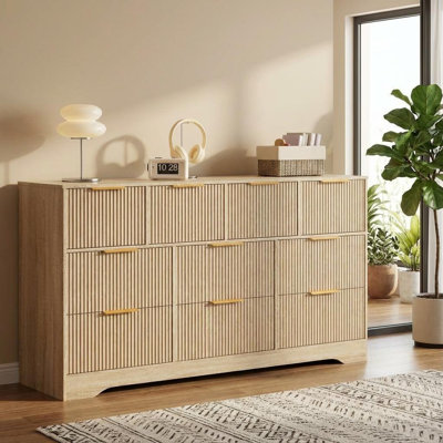 59" Modern Fluted Dresser, 10-Drawer Storage Chest with Sleek Metal Handles & Anti-Tip Kit, Stylish Wood Organizer for Bedroom or Living Room TV Stand