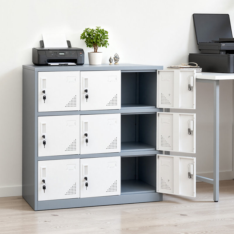 9 Doors Metal Locker, Lockable Steel Storage Cabinet, 66 lbs Loading Capacity, 2 Keys for Each Door, 3 Tiers Employee Lockers for Office, School, Gym, Easy Assembly, 90 x 45 x 94 cm, Gray