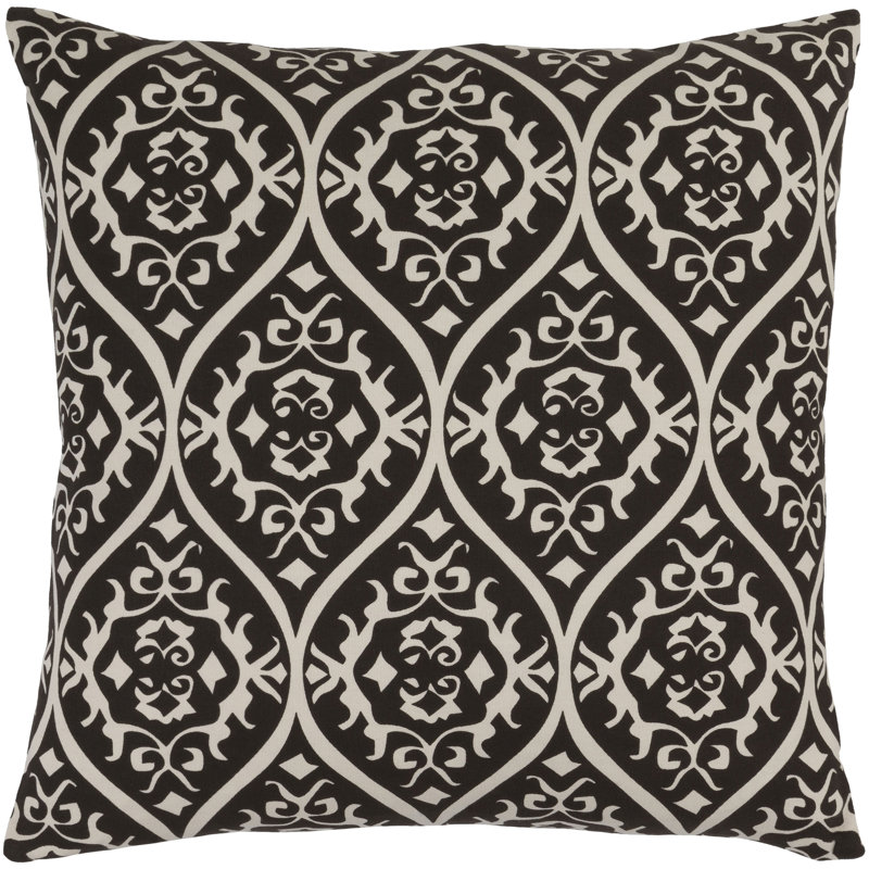 Damask Cotton Throw Pillow, 18" x 18", Grey/Ivory, Down