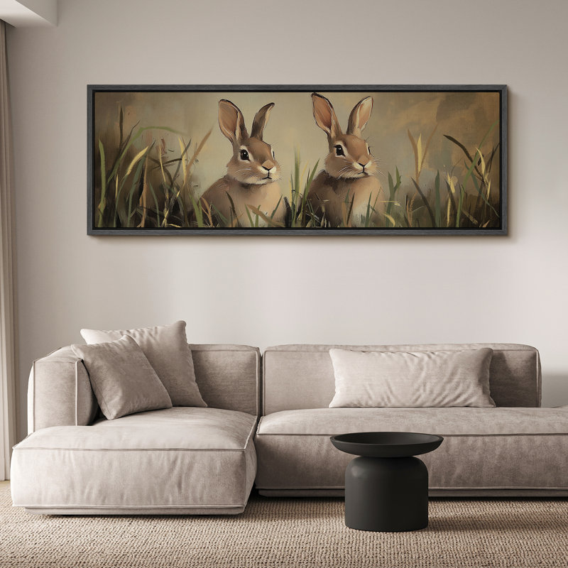 Illustration mignonne de lapins dans l'herbe, décoration murale de chambre d'enfant, impression numérique sur toile giclée sur toile