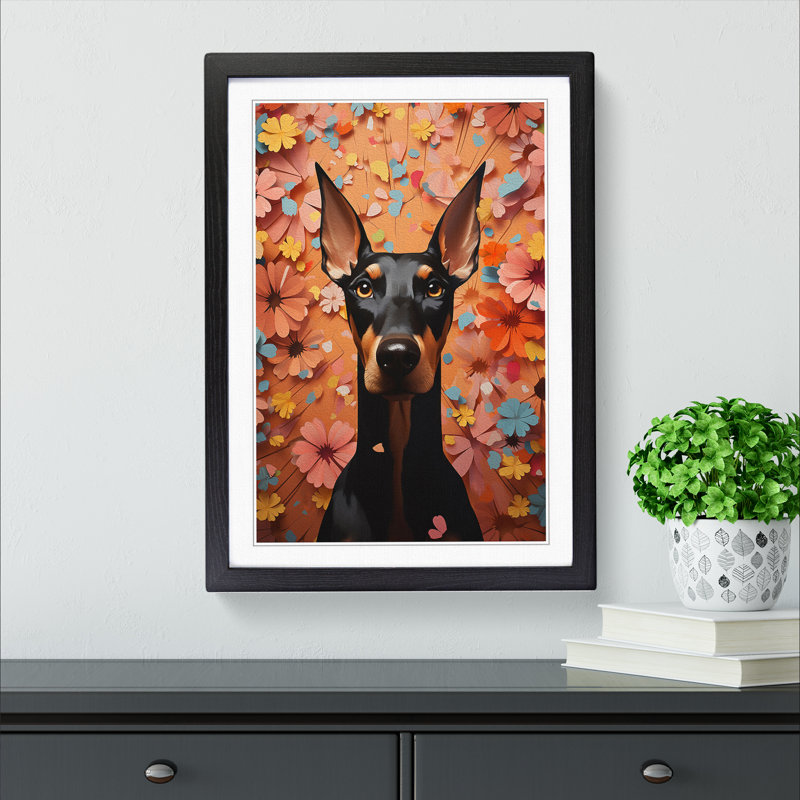 Doberman Dadaism - Single Picture Frame Print on Wood, 46" H x 34" W x 2" D, Black