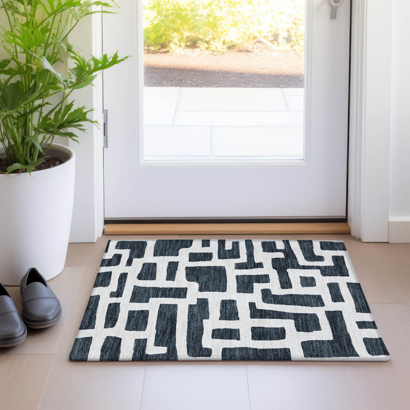 Premium Machine Washable Prisco Black Rug, Rectangle 1'8" x 2'6"