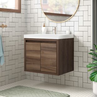 85 Modern Floating Double Sink Bathroom Vanity Set with Makeup Table  Walnut