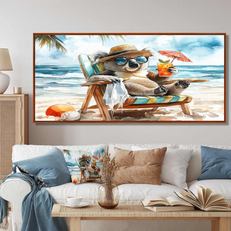 Saltzman - Reproduction d'art animalier côtier, Toile avec cadre flottant brun, H 28 po x l 60 po x P 1,5 po