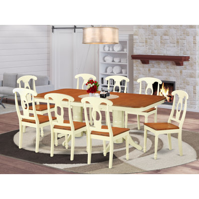 L'ensemble de mobilier de salle à manger 9 pièces comprend une table de cuisine rectangulaire avec rallonge papillon et 8 chaises de salle à manger, babeurre et cerise