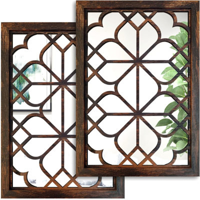 Set Of 2 Rectangular Wall Mirror,Gorgeous Rustic Farmhouse Accent Mirror,Caramel Color Entry Mirror For Bathroom Renovation,Bedrooms,Living Rooms And More(11”X15”)