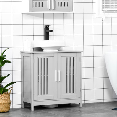Armoire de salle de bain sous le lavabo à 2 portes grise - tablettes réglables pour une armoire de rangement moderne