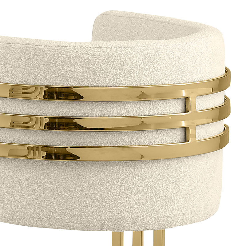 Sled Leg Side Chairs With Teddy Fur Fabric And Chrome Frame, Cream, Gold