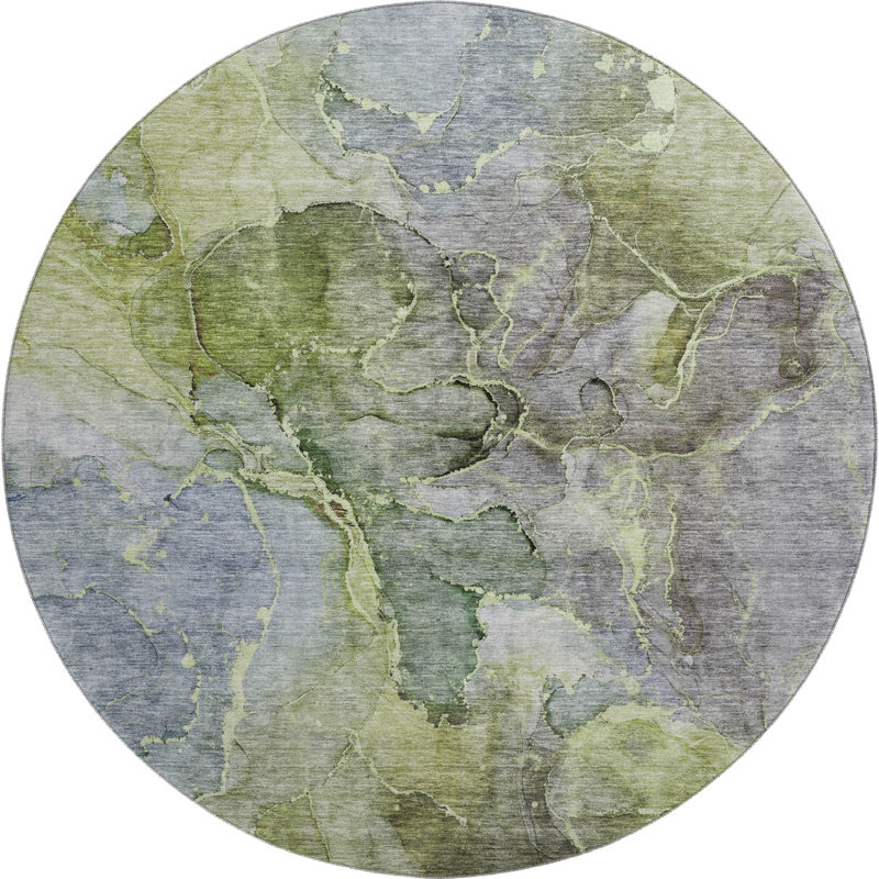 Premium Machine Washable Prisco Olive Rug, Round 8'