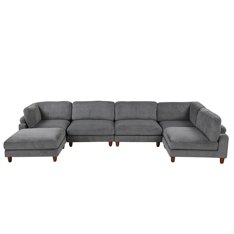Canapé modulaire modulaire avec repose-pieds en L pour salon, bureau, Polyester gris