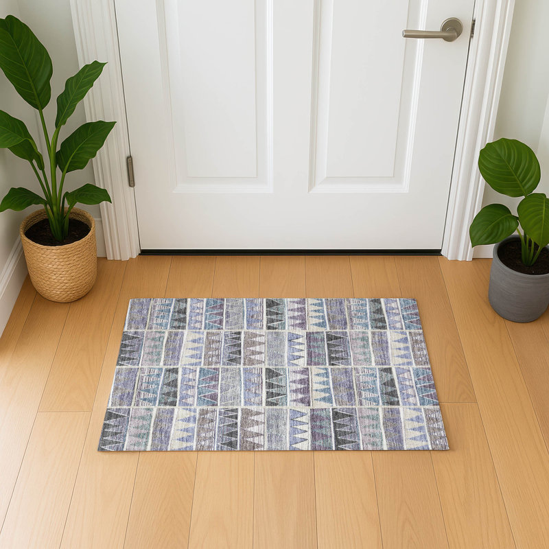 Premium Machine Washable Mayfield AMF2205 geometric Rug, 1'8" x 2'6", Lavender