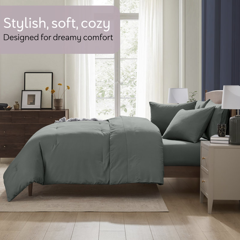 Soft Microfiber 7 Piece Comforter Set with Sheets, Gentle Pine, Queen Comforter + 6 Additional Pieces