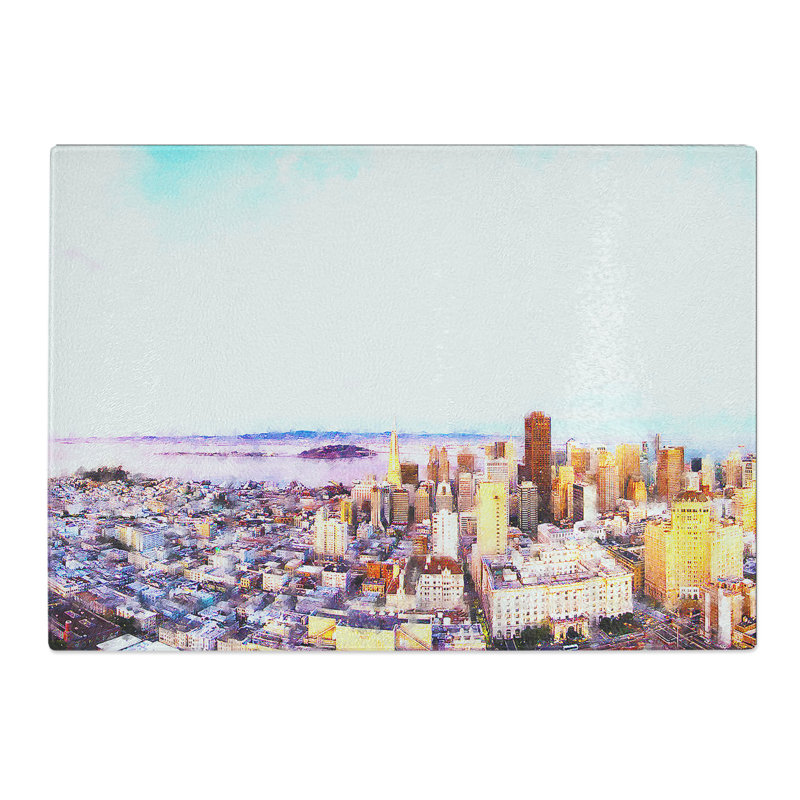 Tempered Glass San Francisco Under a Pink Sky Chopping Board, 20 cm x 28.5 cm