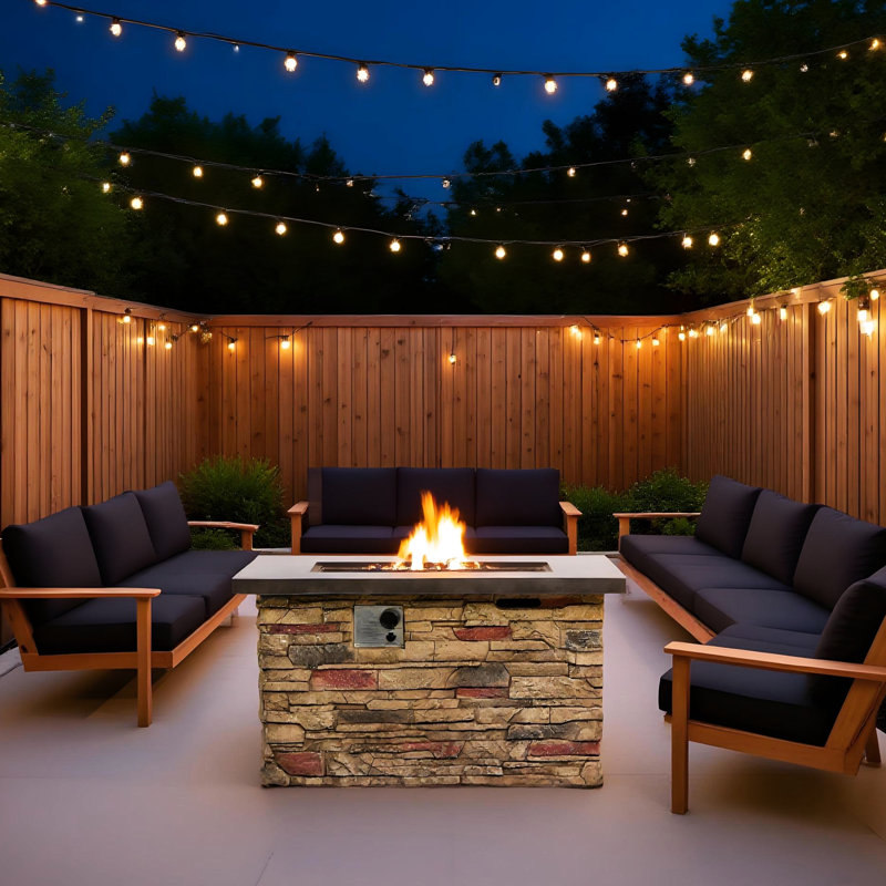 Foyer rectangulaire au propane 50000, 42 po pour la cour arrière, combustion propre, flamme réglable, et protection contre les intempéries pour patio, conception, flamme