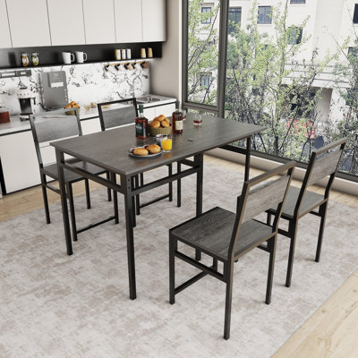 47.2 Inch Extendable Dining Table Set 5 Piece with 4 Chairs MDF and Metal Industrial Rectangular Expandable Kitchen Table Space Saving Dining Furnitur