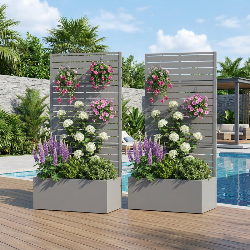 Lit de jardin extérieur surélevé en métal avec treillis sans roues, 59" H x 30" W x 12" D, Gris, Set of 2