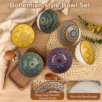 13.5 oz Anti-Slip Base Glazed Bohemian Ceramic Bowl