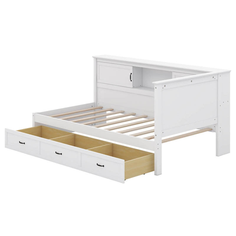 Lit de coin en bois avec lit à DEL et port USB pour petite pièce, Simple, White/Natural