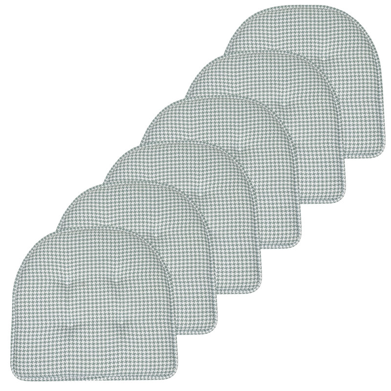 Houndstooth Stitch U Shaped Memory Foam 17" x 16" Chair Cushions, Pistachio, Set of 6