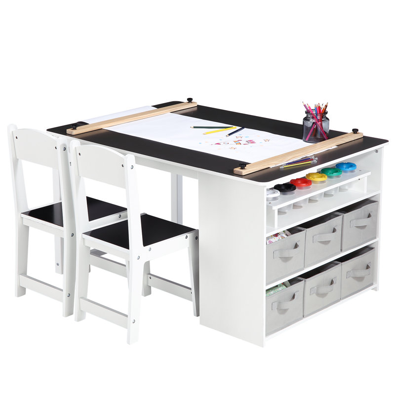 Kids Art Table And 2 Chairs With Storage Bins,Toddler Activity Table