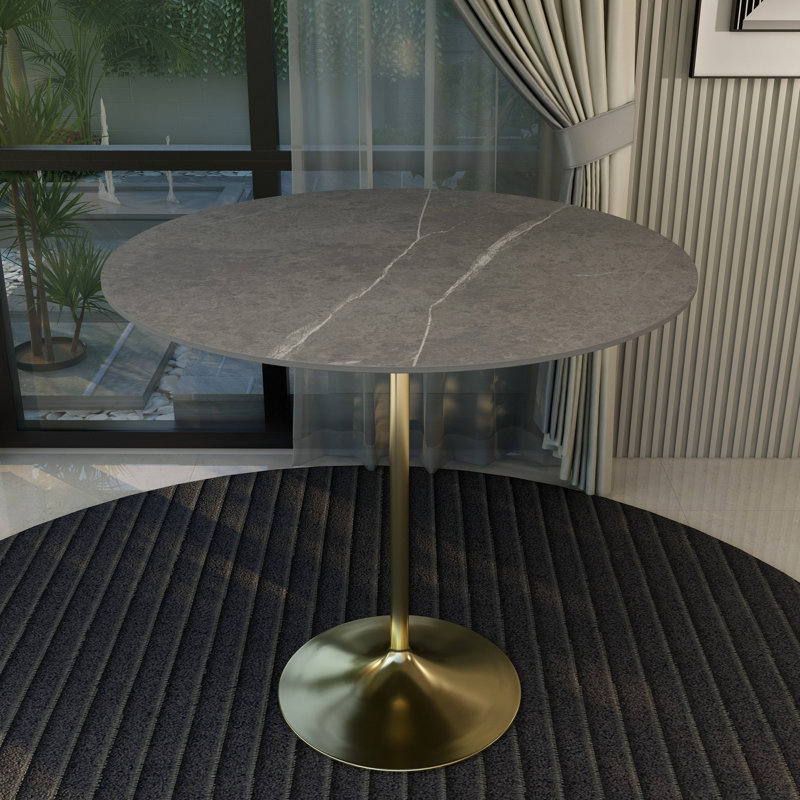 Heatherton 48" Round Bar Height Dining Table with Sintered Stone Top and Gold Stainless Steel Pedestal Base Kitchen Table Seats 2-6 Person