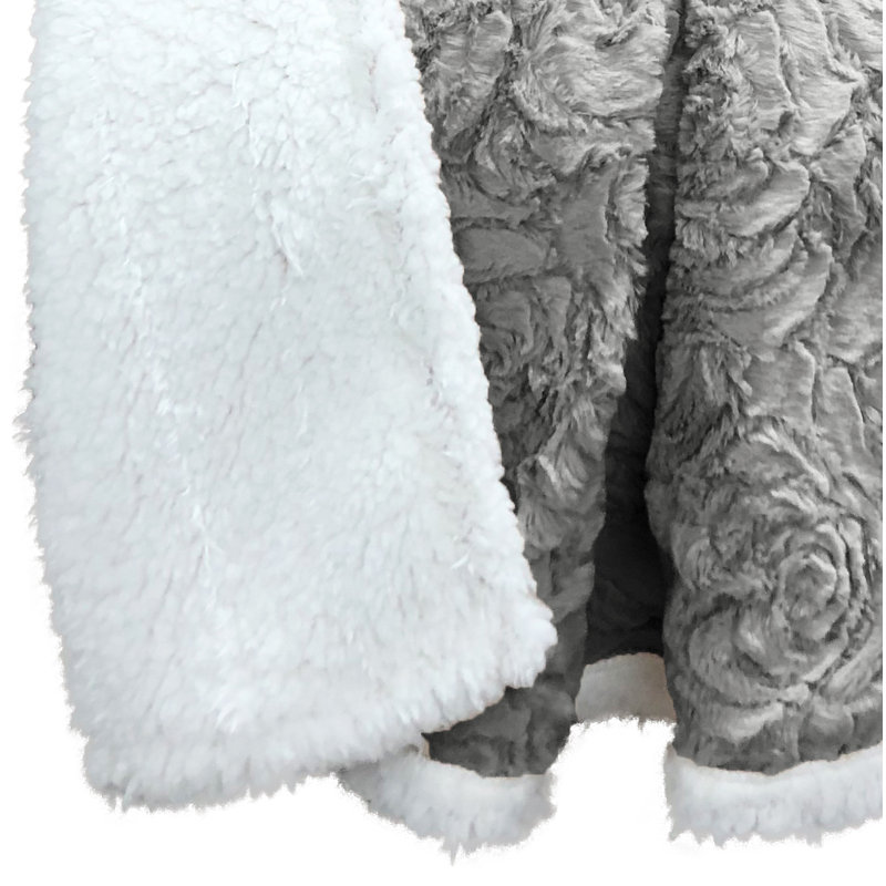Jeté Sherpa Rev, Grosse rose / gris clair
