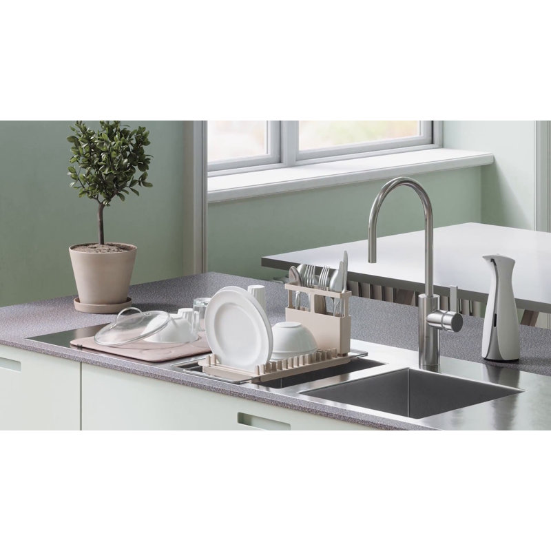 Charcoal Gray Foldable Over the Sink Dish Rack with Utensil Cup