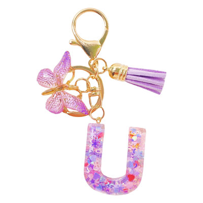 Backpack Initial Letter Keychains For Women Tassel   Purple Cute Car Keychain For Wallet Backpack Bag