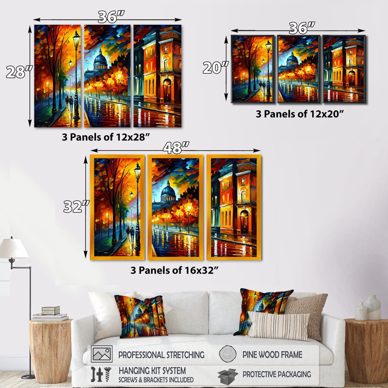 «Colorful Montreal City IV», ensemble d'art mural sur toile Cityscapes, H 28 po x l 36 po x P 1 po, Encadrement doré