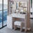 Large Vanity Table With LED Mirror And Stool, 3-Color Lighting Modes, Multi-Layer Storage Dresser Cabinet-322851434