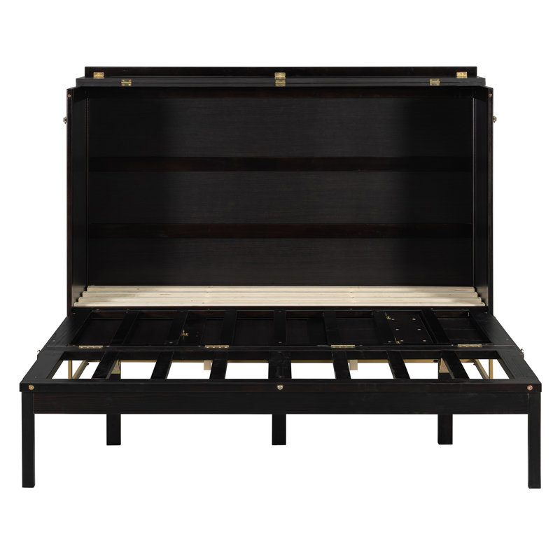 Lit escamotable avec portes en verre givré, faux tiroirs, Espresso