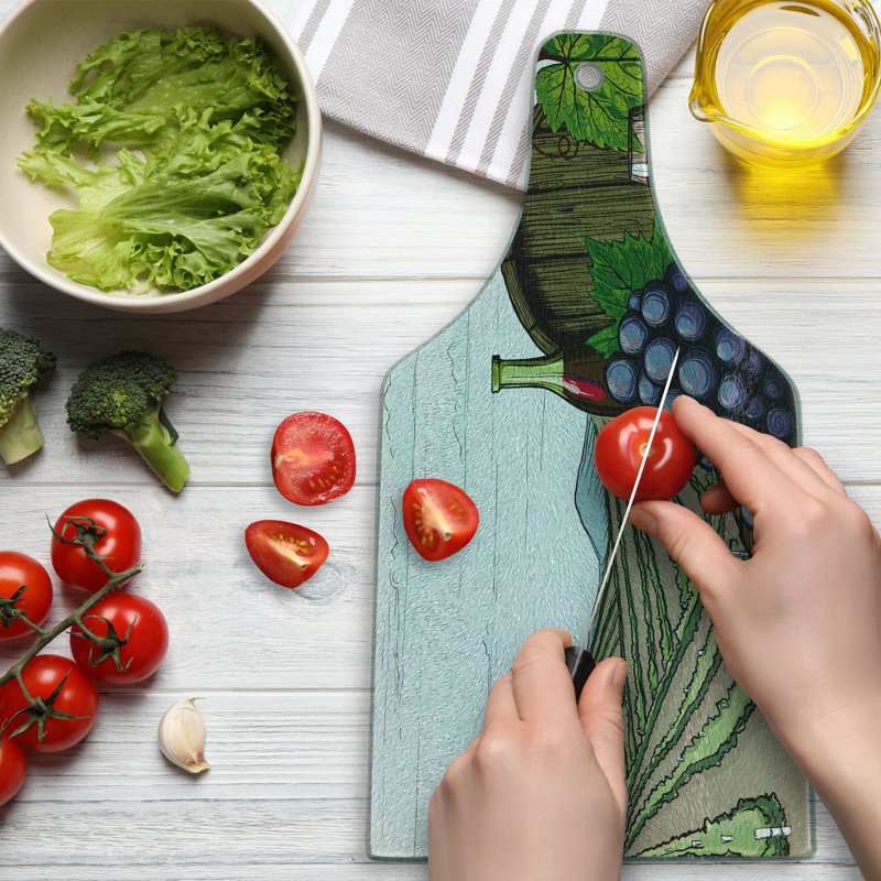 Ambesonne Wine Tempered Glass Cutting Board Views of Vineyards Grapes Multicolor