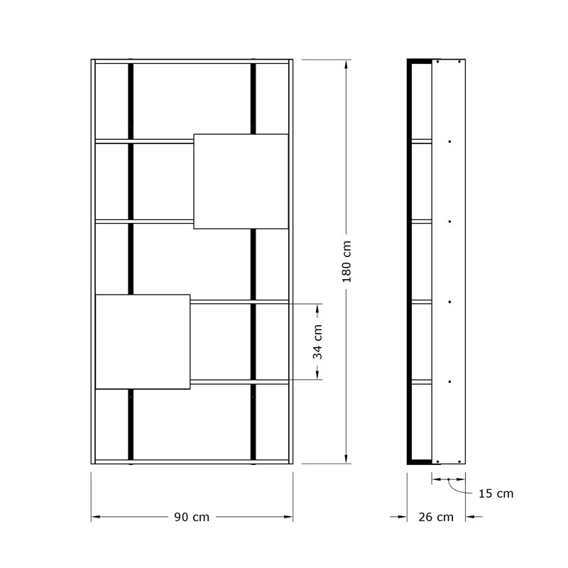 Bibliothèque standard H 70,87 "x l 35,43", Blanc / chêne