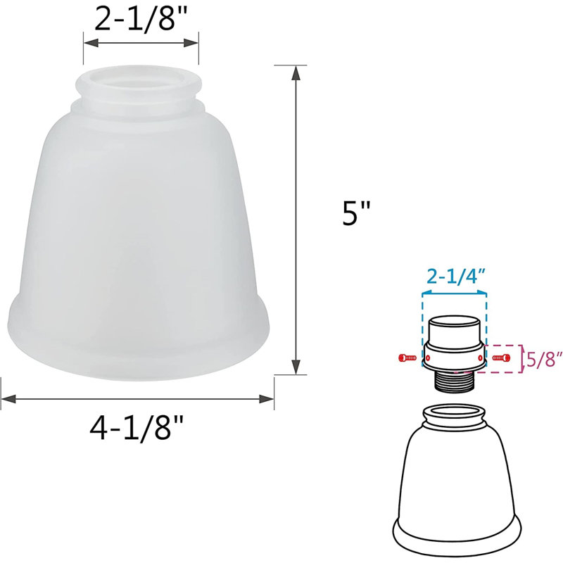 Abat-jour de ventilateur de plafond cloche en verre H 5 po x l 4,13 po (à visser), H 4,63 po x l 4,63 po x P 4,63 po, Givré
