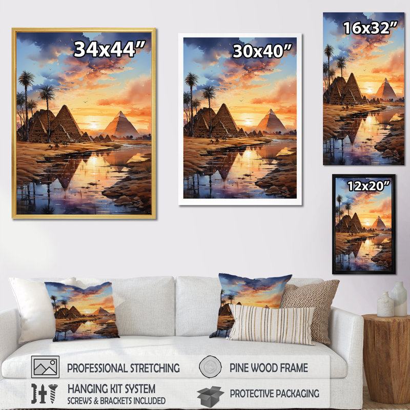 Reproduction d'art sur toile, pyramide égyptienne «Wonders II», Cadre photo argenté, H 32 po x l 24 po x P 1 po