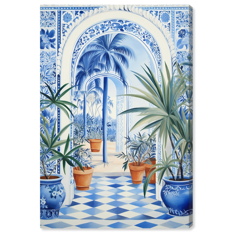 Art mural bleu et blanc avec palmiers tropicaux par Bay Isle Home ™, Toile tendue, H 54 po x l 36 po