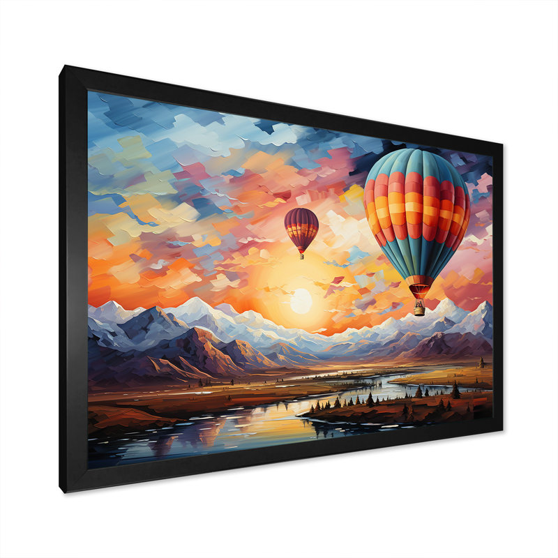 «Expressionist Balloon Flight I» sur toile, Cadre simple noir, H 24 po x l 32 po x P 1 po